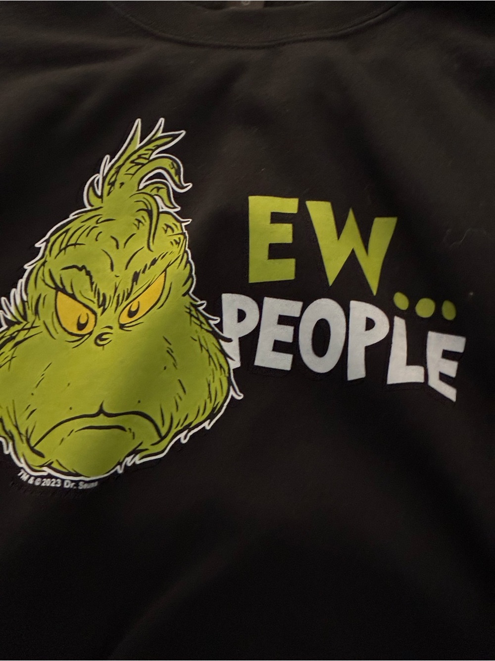Gildan Black Crewneck Sweatshirt with Green Grinch 'EW... PEOPLE' Graphic - Picture 3 of 5